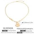 Waterproof stainless steel necklace with cream flower pendant and yellow beads - Cream White Three-petal Flower Necklace (XL32042A) / 18K Gold Plated
