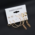 Set de pendientes dorados con pedrería, aros y colgantes de cadena para mujer - Juego de 6 Piezas de Aro y Cadena de Oro (13 B2104)