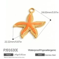 18K gold plated stainless steel orange starfish pendant with measurement dimensions - Orange Starfish Style (PJ91630E)