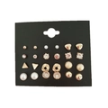 Juego de 12 pares de pendientes dorados y plateados con cristales y perlas falsas - Juego Combinado de Pendientes de Botón de Perla Artificial y Strass Tono Dorado (Black Card Gold B2105)