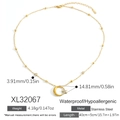 Collana in acciaio inossidabile dorato con sfere e pendente stella luna in zirconi - Stile Luna e Stella (XL32067) / Placcatura elettrolitica in oro 18K