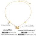 Collana con catena di perle in acciaio dorato e ciondoli a farfalla con brillanti - Stile Farfalla (XL32068) / Placcatura elettrolitica in oro 18K