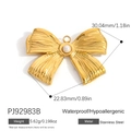 18K gold plated stainless steel bow pendant with round white pearl charm - Gold Bow with Pearl Style (PJ92983B)