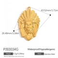 18K gold plated stainless steel Indian chief head pendant with detailed feather headdress - Indian Chief Head Style (PJ93034G)