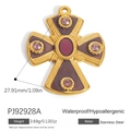 Golden stainless steel cross pendant with purple enamel and gemstones detail - Purple Enamel Cross (PJ92928A)