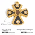 Gold stainless steel cross pendant with black enamel and hypoallergenic gemstones - Black Enamel Cross (PJ92928B)