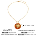 Gouden rvs ketting met zonne-hanger van barnsteenhars en gedetailleerde maataanduidingen - 18K Verguld / Zonnegod Schijf Stijl (XL32076)