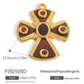 Gold stainless steel cross pendant with brown enamel and amber rhinestones - Brown Enamel Cross (PJ92928D)