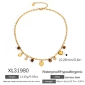 Gold plated stainless steel moon pendant necklace with heart and clover charms - Heart Clover Multi-Element Style (XL31980) / 18K Gold Plated