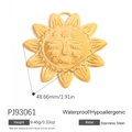Pendentif soleil en acier inoxydable doré avec relief et finition hypoallergénique - Style Visage de Dieu du Soleil Yeux Fermés (PJ93061)