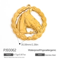 Pendentif tête de cheval en acier inoxydable plaqué or 18 carats poli miroir pour colliers - Style Tête de Cheval Feuille de Laurier (PJ93062)