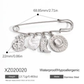 Spilla in acciaio inossidabile argento con ciondoli stivale cowboy e cuore - Spilla Set di Ciondoli Elemento Western (XZ020020) / Placcato Oro 18K