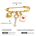 Spilla da balia dorata in acciaio con ciondoli a forma di cuore, chiave e asso di cuori - Spilla Set di Ciondoli Cuore Chiave Poker (XZ020022) / Placcato Oro 18K