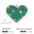 Green enamel heart pendant in stainless steel with gold finish and floral pattern - Green Texture Heart (PJ92931A)