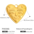 Pendentif cœur en acier inoxydable plaqué or 18K avec gravure de visage et fleurs - Style Relief de Visage d'Art en Cœur (PJ93066)