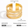 Crossed layered gold stainless steel ring with beaded texture and adjustable open band - Intertwined Bead Style (JZ21223)