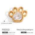 Gold stainless steel paw print pendant with heart zircon for DIY crafts and jewelry - Paw Print Rhinestone Heart (PJ92932)