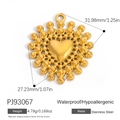 Pendentif cœur en acier inoxydable doré avec bord perlé, étanche et hypoallergénique - Style Perles Radiales en Cœur (PJ93067)