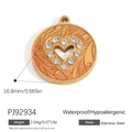 Golden stainless steel heart pendant with 11 clear crystals, 16.8mm waterproof jewelry - Round Rhinestone Heart (PJ92934)