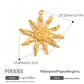 Pendentif soleil en acier inoxydable doré avec texture spirale, bijoux hypoallergéniques - Style Rayon de Flamme de Soleil en Spirale (PJ93068)