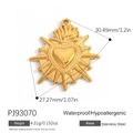 Pendentif cœur sacré en acier inoxydable doré étanche avec des rayons de soleil gravés - Style Rayon Radial Sacré-Cœur (PJ93070)
