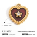 Red enamel heart pendant in 18K gold plated stainless steel with star and CZ stone - Dark Red Star Heart (PJ92935C)