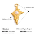 Pendentif croix en lave d'acier doré avec perle blanche et placage en or 18 carats - Style Croix de Lave Irrégulière avec Perle (PJ93073)