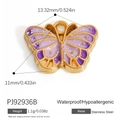 Purple enamel butterfly pendant in 18K gold plated stainless steel with size metrics - Purple Butterfly Pendant (PJ92936B)
