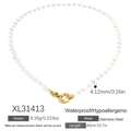 Minimalist pearl necklace with gold-plated stainless steel clasp and 4.12mm beads - Small Pearl Style (XL31413)