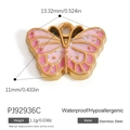 Pink enamel butterfly pendant in stainless steel with glitter wings and gold edging - Pink Butterfly Pendant (PJ92936C)