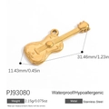Pendentif guitare en acier inoxydable doré avec motifs gravés pour création de bijoux - Style Guitare Dorée Motif Volute (PJ93080)