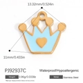 Golden crown pendant in light blue enamel with heart detail for DIY necklaces - Sky Blue Crown (PJ92937C)