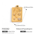 Pendentif rectangulaire en acier doré 18K avec motif palmier et strass blancs - Style Plaque Strass Cœur Cocotier Tropical (PJ93082)