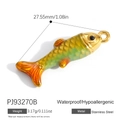 Gold stainless steel fish pendant with yellow and green enamel scales for DIY jewelry - Yellow Orange Gradient Koi (PJ93270B)