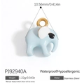 Light blue elephant pendant in stainless steel with 18K gold finish for DIY jewelry - Light Blue Elephant (PJ92940A)