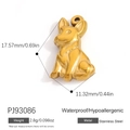 Pendentif chiot en acier doré avec hauteur de 17,57 mm et détails de mesure précis - Style Chiot Assis Doré (PJ93086)
