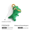 Green dinosaur pendant charm in 18K gold plated stainless steel, size 14.06mm - Bright Green Dinosaur (PJ92941B)