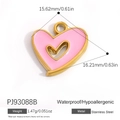 Pendentif cœur en émail rose et acier inoxydable doré 18K pour création de bijoux - Style Cœur en Émail Rose (PJ93088B)