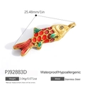 Golden fish pendant in stainless steel with vibrant red and green enamel details - Red Green Enamel Koi (PJ92883D)