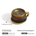 Waterproof stainless steel coffee cup pendant with golden glitter finish and dimensions - Gold Brown Coffee Cup (PJ92943A)