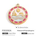 Pendentif rond en acier inoxydable rose avec motif dauphin d'été et pierres de zircon - Style Bague Rose Dauphin Voilier Nautique (PJ93090A)