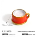 Red stainless steel ice cream cup pendant with 18K gold details and waterproof coating - Red Coffee Cup (PJ92943B)