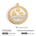Pendentif nautique doré avec motifs soleil et bateau en acier inoxydable étanche - Style Strass Voilier Soleil Nautique (PJ93090B)