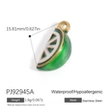 Stainless steel lime fruit pendant with green enamel and golden rim for DIY jewelry - Green Lime Slice (PJ92945A)