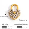 Pendentif cadenas cœur en acier doré avec zircons blancs et étoile dorée centrale - Style Serrure Strass Cœur avec Étoile (PJ93092)
