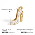 Stainless steel high heel pendant with white enamel and golden dots for DIY necklaces - White High Heels (PJ92946A)