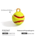 Yellow softball sports pendant in stainless steel with 18K gold plated loop and red stitch - Softball Shape (PJ92947)