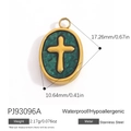 Pendentif croix ovale en acier inoxydable doré 18K avec émail vert de 17,26 mm - Style Ovale Croix Dorée Base Verte (PJ93096A)
