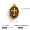 Pendentif croix ovale en acier inoxydable plaqué or 18 carats pour bijoux DIY - Style Ovale Croix Dorée Base Rouge (PJ93096B)