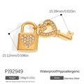 Golden heart lock and key pendant set in stainless steel with white zircon stones - Heart Lock Key Set (PJ92949)